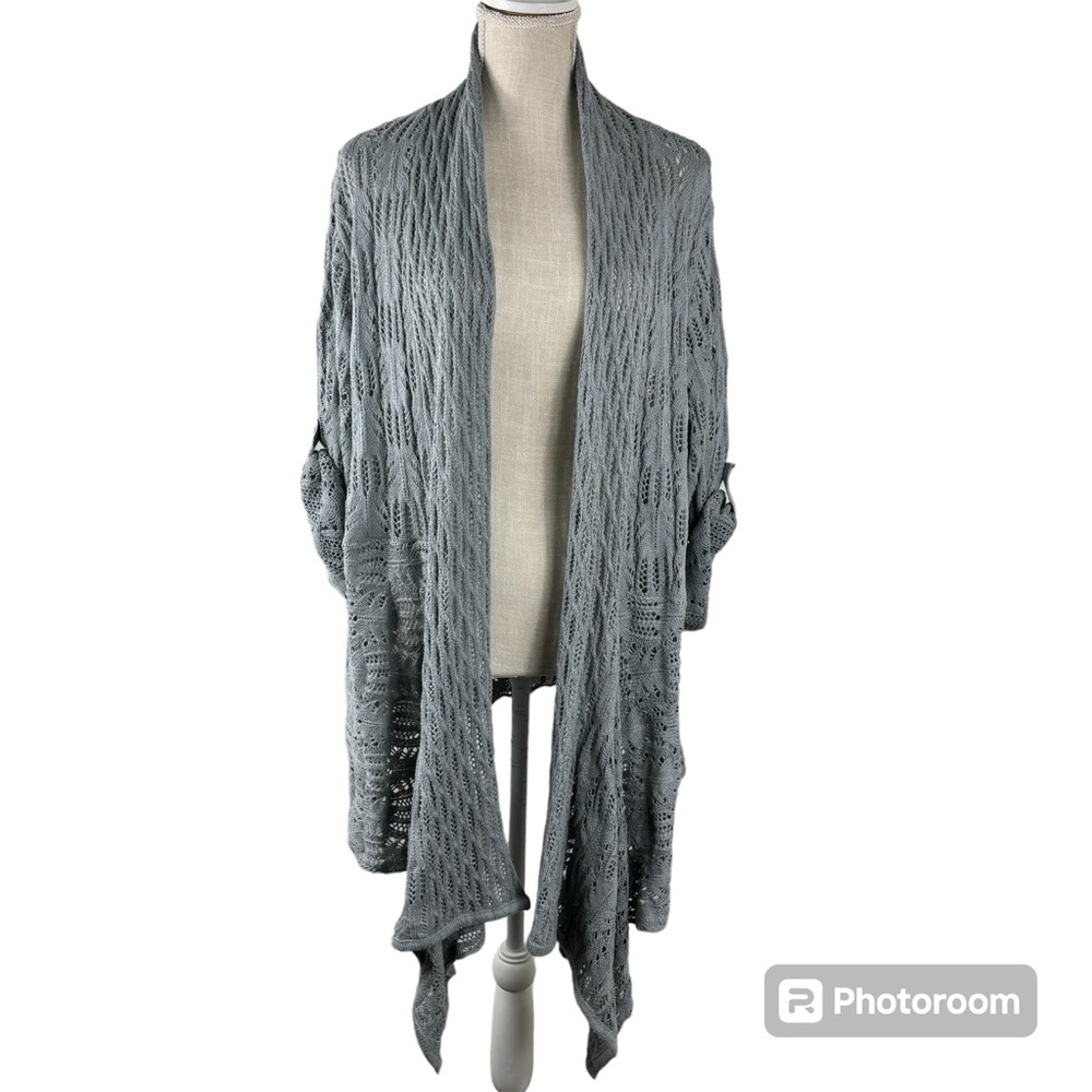 Woman Within Gray Open Knit Cardigan Long Sweater Women's Plus Size 1X